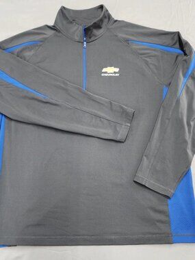 Sport Tek Mens 2XL Gray Blue Quarter Zip Pullover Chevrolet Logo Stretch
